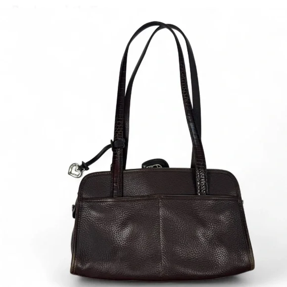 Brighton Pebbled Leather Croco Embossed Shoulder Bag Purse Handbag - Picture 3 of 11